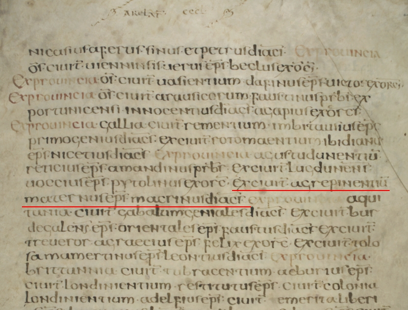 Cod. 212, 30r: Nennung von Bischof Maternus und Diakon Macrinus